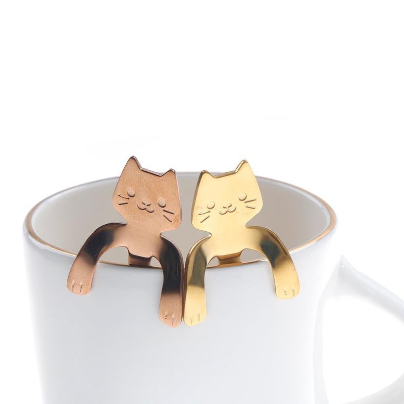 OBANGONG 4 Pcs Coffee Spoon Set - Mini Cat Hugging Kitty Tea Soup Sugar Dessert Appetizer Seasoning Bistro Hanging Cup Spoon - Image 3